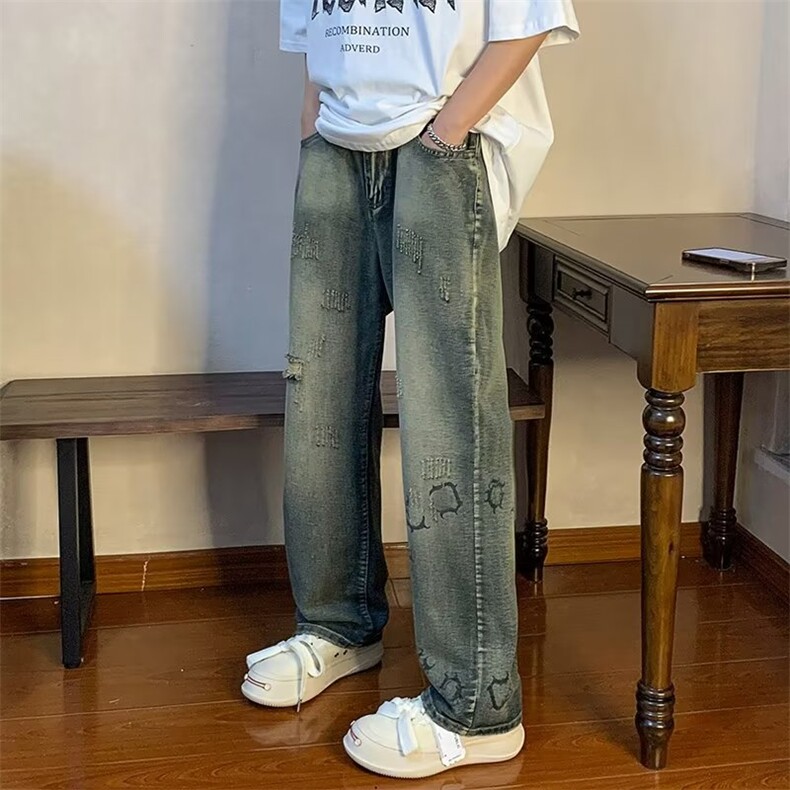 潮水洗时尚夏季长裤慵懒中腰拉链牛仔裤N1045P40,男装牛仔裤,星座1116-2