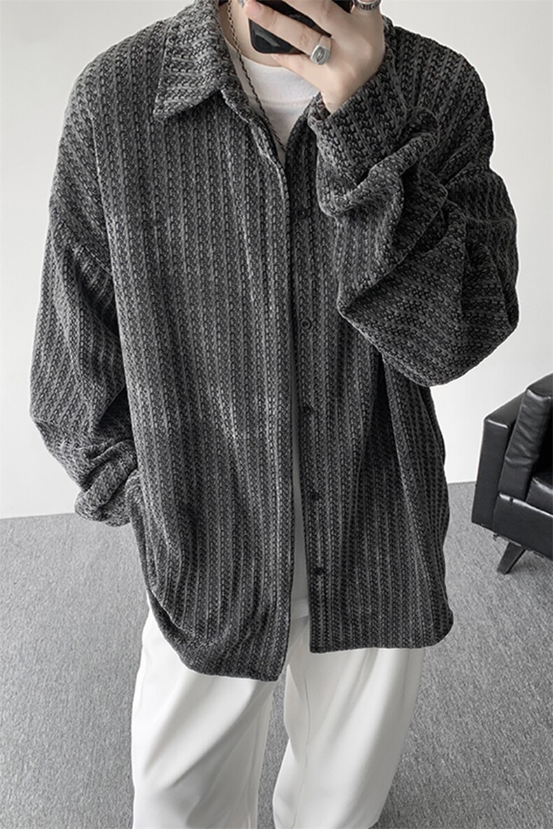 8XL-M鱼骨纹小香风衬衫男生春秋衬衣宽松慵懒垂感外套CS29009P45,男装衬衫,电商B312