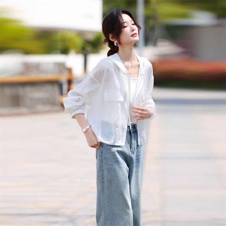 轻薄防晒衣女2025夏季新款宽松高级感休闲透气户外防晒衫短款外套,女装防晒衣,鑫源服饰