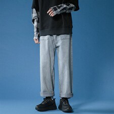 阔腿牛仔裤男韩版宽松潮流百搭坠感秋季休闲直筒长裤子NK54-P35,男装牛仔裤,星座1008-1