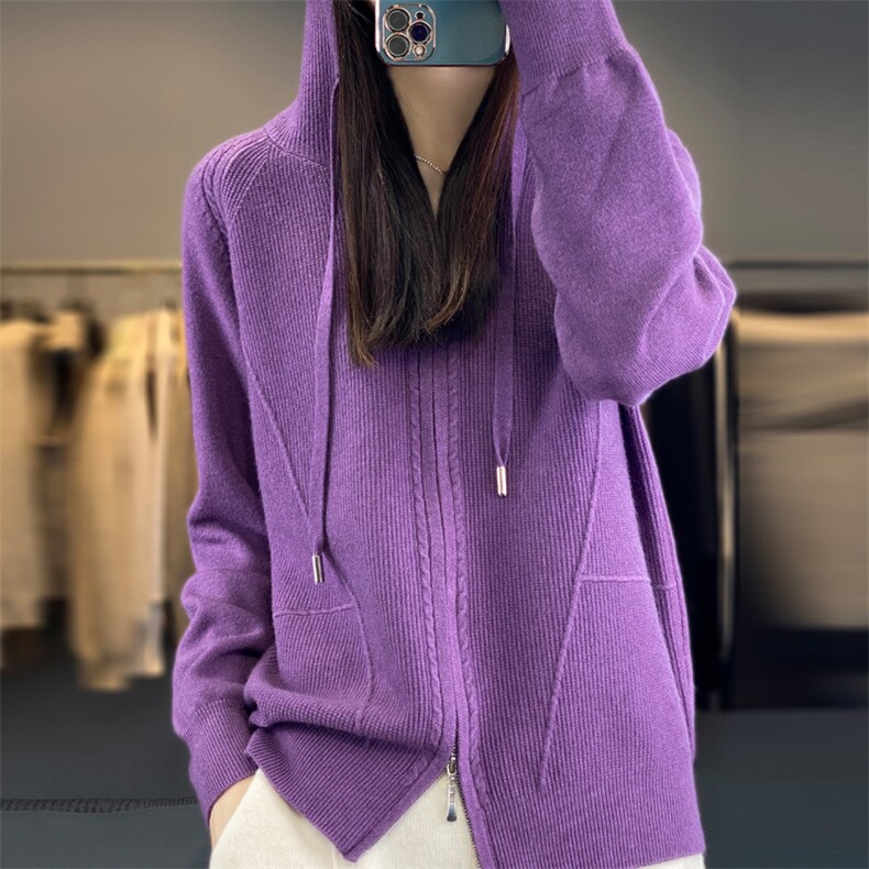 卫衣女款2025新款爆款连帽针织衫带帽毛衣春秋款帽衫宽松上衣外套,针织衫/毛衣,大美人包芯纱店