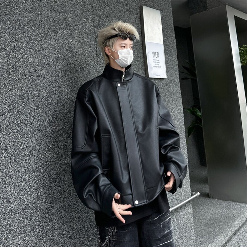 【有货】DHY199-P76垫肩夹克外套男设计感廓形翻领短款pu皮衣外套,男装夹克,星座603-2