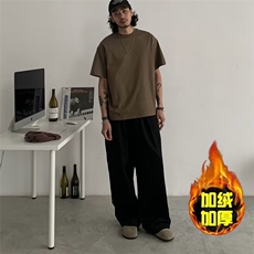 白色阔腿加绒牛仔裤男女秋季2025年新款时尚垂感百搭高腰拖地裤子，男装牛仔裤，星座506A