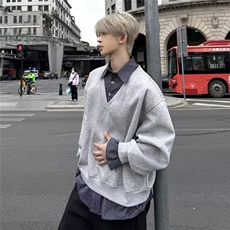网图秋冬美式潮牌假两件衬衫领卫衣情侣打底上衣A025-JY11320-P48，男装T恤，电商A025