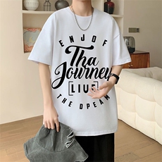 新款夏季男装纯棉短袖T恤落肩款印花时尚休闲宽松上衣，男装T恤，星座1013