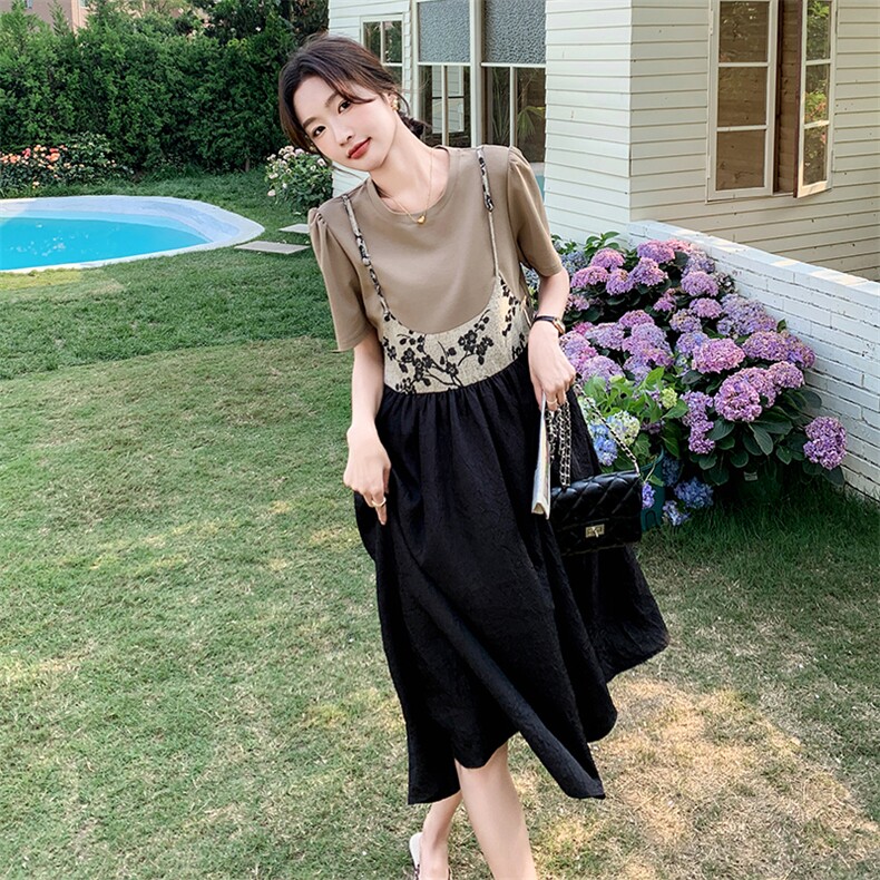 现货设计感撞色拼接气质假两件连衣裙2932P115K178,女装连衣裙,2C029