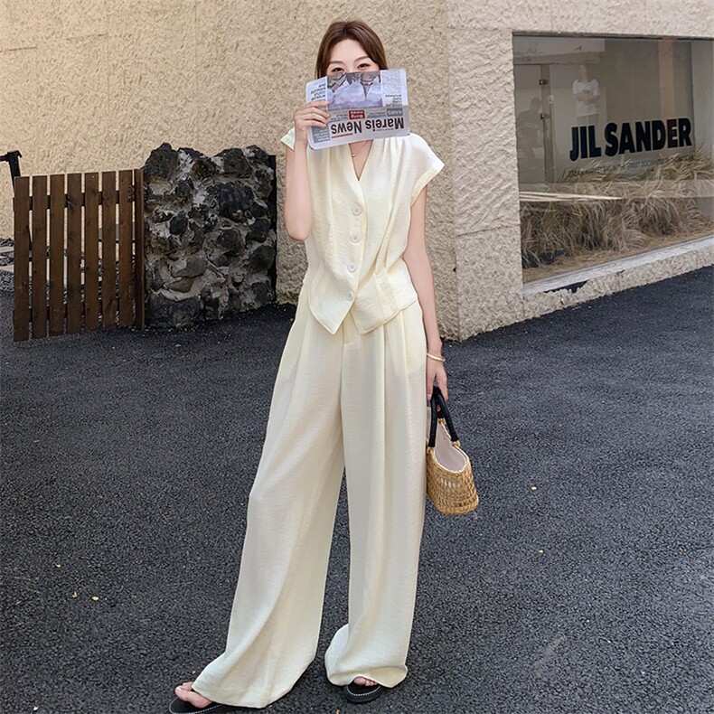 高级感老钱风一整套穿搭女2025夏季新款气质轻奢马甲阔腿裤两件套,女装套装/套裙,2C255
