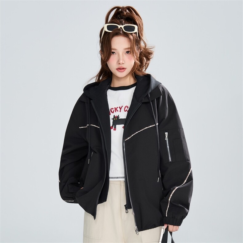 春秋宽松明线设计假两件夹克男女同款百搭外套XZ309JK8003P83,男装夹克,星座309（原A406）