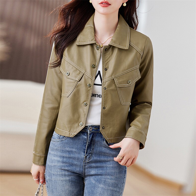 皮衣外套女2023年秋冬新款水洗皮机车服显瘦pu皮夹克韩版短外套潮,女装皮衣,潮流依族