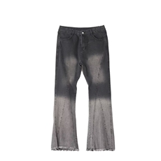 微喇叭毛边拖地牛仔裤男女中高腰黑灰渐变高级感阔腿长裤-K16222，男装牛仔裤，星座601-2