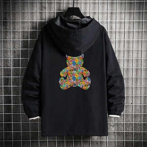 JK41222-P85  纯棉连帽夹克男士大码工装夹克男 网格图片