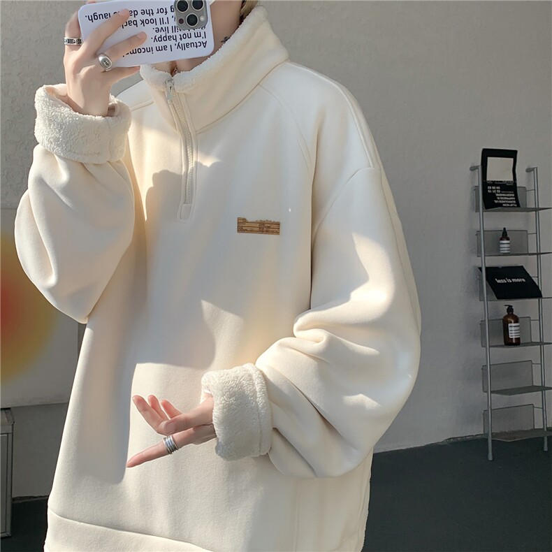 WY10180-特P65重磅美式可翻领大码立领绒感半拉链卫衣外套,女装短外套,电商A059