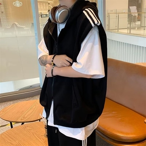 三杠条纹设计休闲运动套装春夏百搭时髦无袖卫衣卫裤两件套~TZB66图片