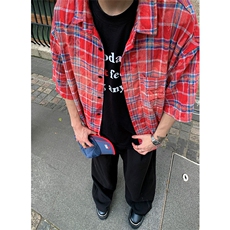 CS15-P55直播品质夏季全棉格子短袖衬衫男女宽松半袖寸衫外套，男装衬衫，电商B327