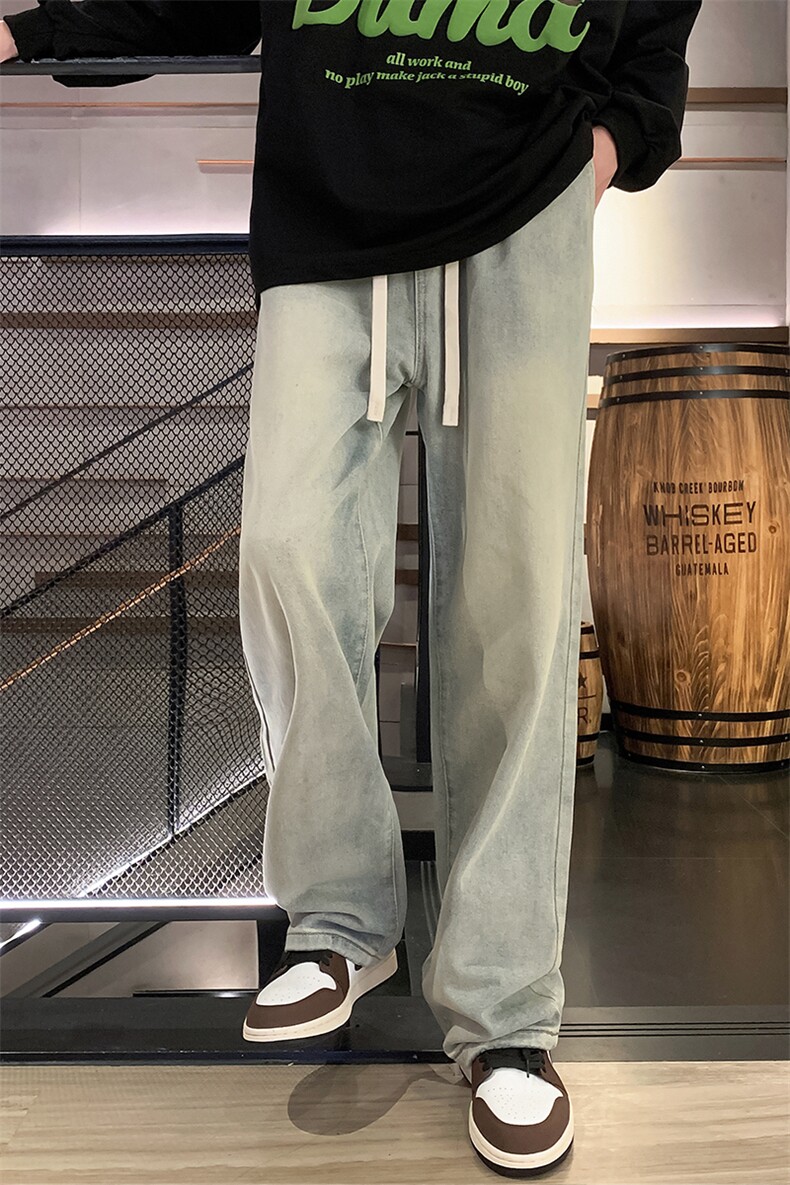 秋冬新款秋冬阔腿拖地牛仔裤男宽松水系复古直筒裤B382/G63/P50,男装牛仔裤,电商B381-1