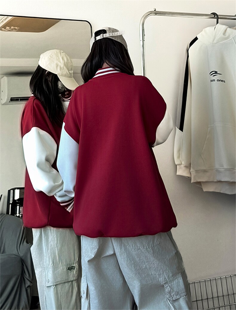 抖音得物高品质重磅全棉二开360克立领棒球服开衫卫衣外套CM12,男装卫衣,电商A486