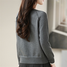 2025年秋季新款七针加厚领子拼色针织圆领上衣时尚休闲通勤百搭，女装针织衫/毛衣，阁惠羊绒