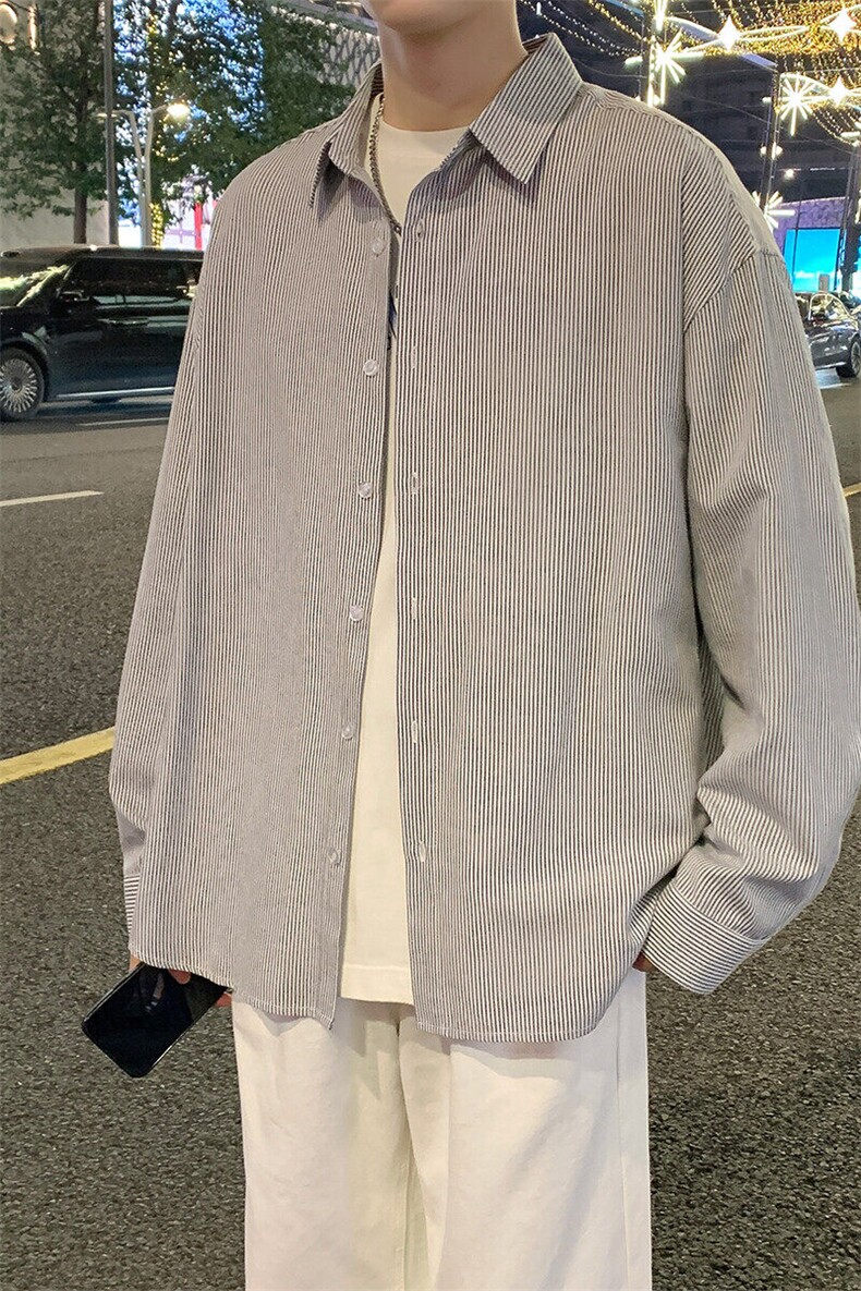 2026春夏新款男士条纹日系学生宽松衬衫港风长袖衬衣,男装夹克,星座1206-1（原A206-1）
