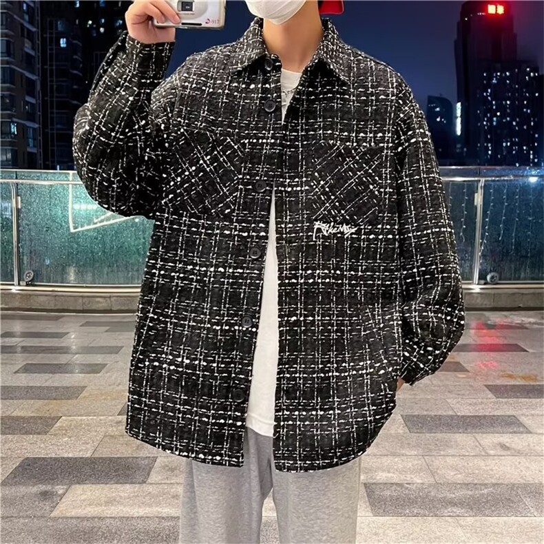 潮小香风外套男秋季新款轻熟高级感工装上衣vintage潮开衫夹克图片