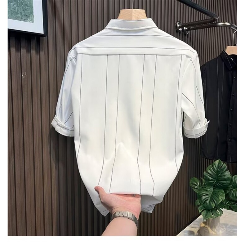 夏季条纹五分袖衬衫冰丝衬衣,男装衬衫,星座1013