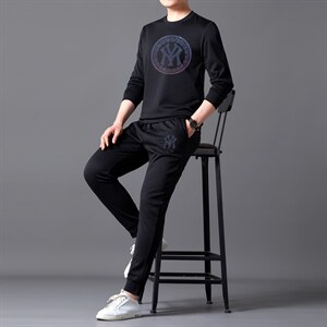 运动套装2023春季新款圆领时尚中年休闲卫衣卫裤两件套爸爸装，男装休闲套装，电商B212（原钱塘6029）