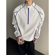 半拉链骑行服长袖t恤男女款秋季正肩立领羽毛球运动服健身训练服，男装T恤，电商C307