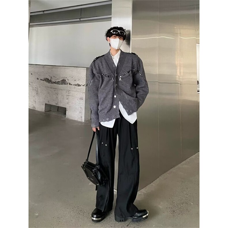 破坏设计感小众解构型V领针织开衫重工拉链金属外套-ZT315-网络图,女装短外套,星座1002-2