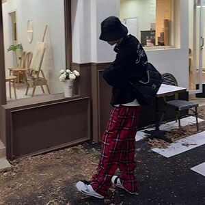 网图潮流格子裤大码显瘦慵懒风松弛感高级感阔腿休闲裤MG6010-P28