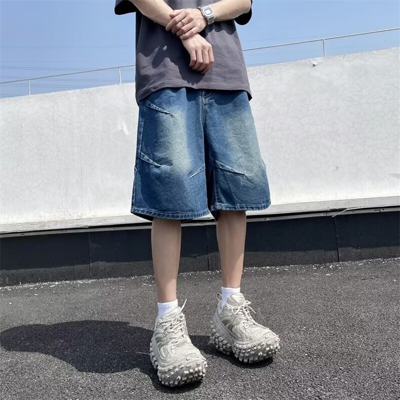 美式设计感牛仔短裤男夏季高街水洗做旧五分裤直筒中裤21333-p40,男装牛仔裤,星座1008