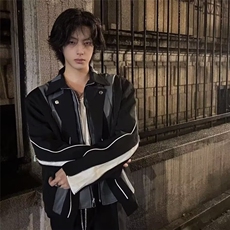 美式高级感解构拼接撞色设计感夹克男上衣机车服外套36099-p85，男装夹克，星座1008