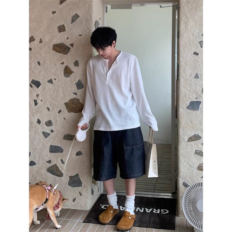 夏季新款港风日系慵懒风300克纹理弹力打底衫长袖男潮ZX473-P38,男装T恤,星座313A(原308A-2)