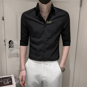 夏季青年新款刺绣纯色短袖衬衫男休闲衬衣301A-1/CS331/P55图片