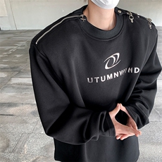 金属拉链设计感垫肩卫衣男秋冬高级感立体字母上衣B289-WY022-P85，男装卫衣，电商B289