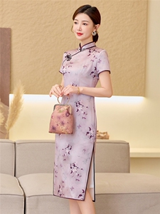 杭州品质真丝长裙复古印花连衣裙女春夏日常修身潮流真丝旗袍图片