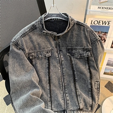 美式复古水洗牛仔外套男痞帅高级感短款牛仔夹克JK200-P80有垫肩，男装夹克，星座308B-2