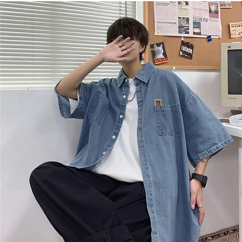 2025夏新款洗水牛仔布短袖衬衫C1352P40,男装T恤,星座1108