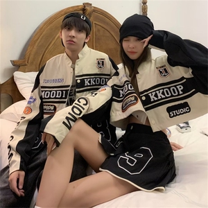 美式复古棒球服外套男女春秋季设计感可拆卸情侣赛车服J5148-p63图片