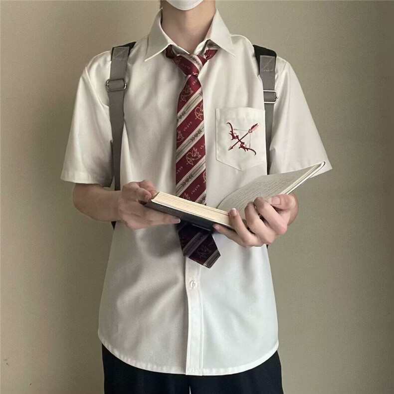 【现货足】DC156-特P30 DK男女白色日系短袖长袖衬衫赠同款领带图片