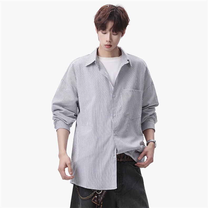衬衫男春季新款港风宽松大码条纹长袖衬衣CS801-特P29，男装衬衫，星座214-3