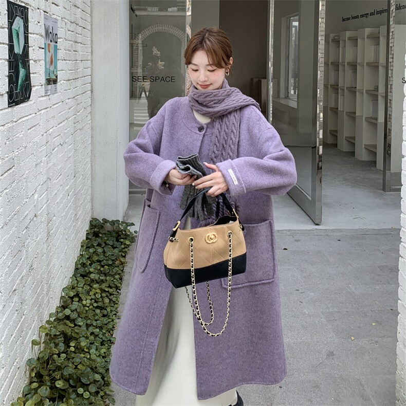 超美紫色双面羊毛大衣2C267-967-P305-K399【搭配同款围巾】,女装毛呢外套,茵姿媚