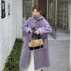 超美紫色双面羊毛大衣2C267-967-P305-K399【搭配同款围巾】，女装毛呢外套，茵姿媚
