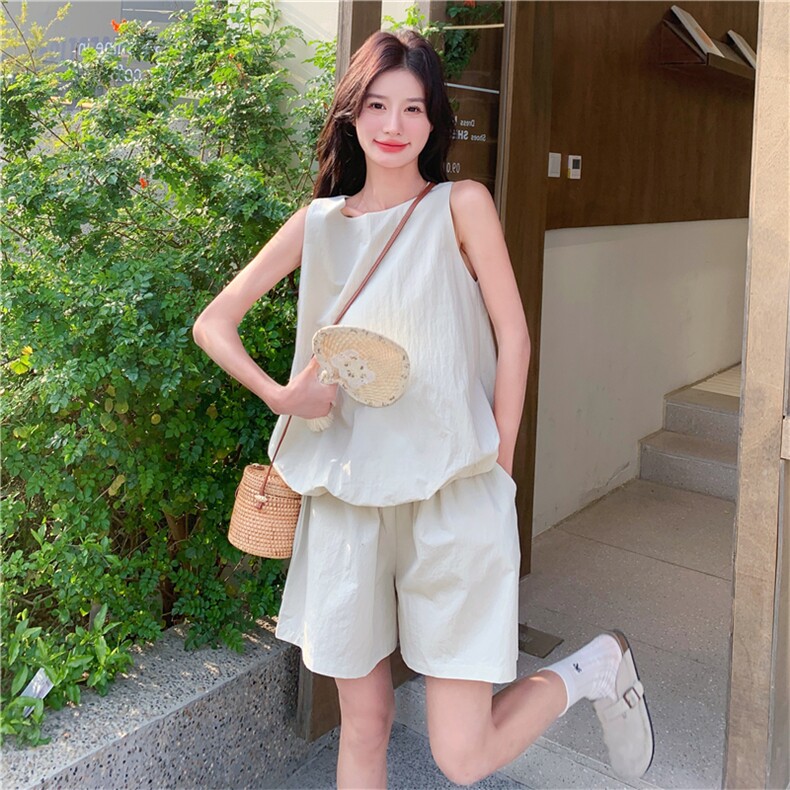 夏日ootd穿搭无袖背心短裤套装女新款减龄休闲小个子轻薄两件套,女装套装/套裙,2C118