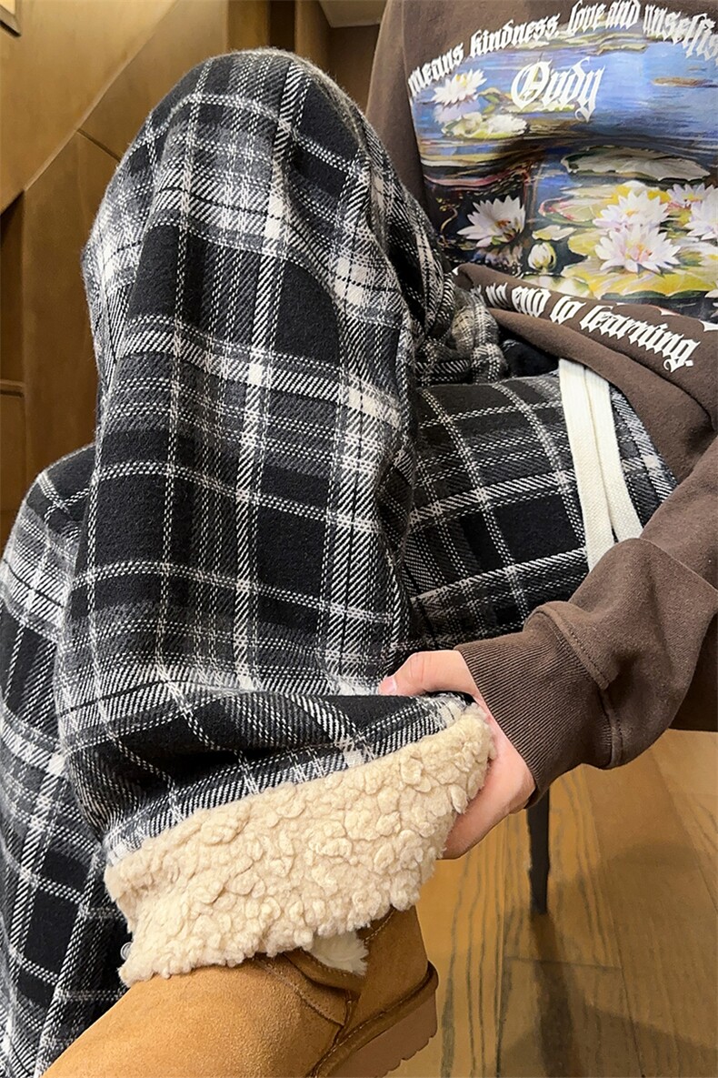 美式格子加绒美拉德棉裤女宽松拖地阔腿裤加厚5D2127-TP5598,男装棉裤,电商A102
