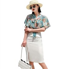 2022夏季新款时尚个性系带领小衫+修身半身裙两件套，女装套装/套裙，时尚俏佳人