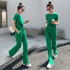 现货-休闲时尚套装女2023夏季新款设计感小众绿色成套搭配两件套，女装套装/套裙，霓裳依族