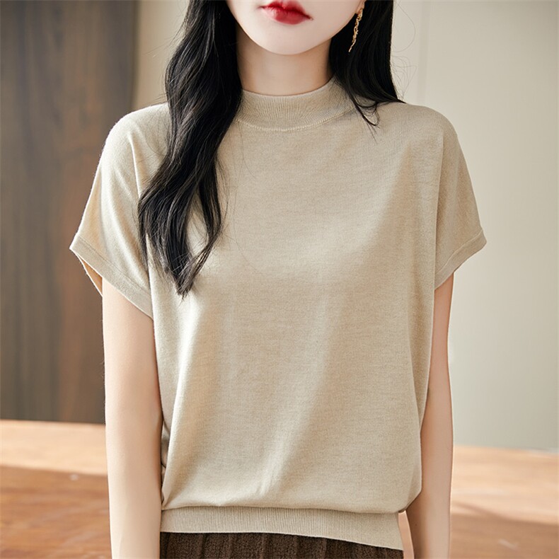 圆领新款针织短袖女无袖纯色背心简约百搭宽松套头上衣内，女装针织衫/毛衣，丹芙娇羊绒