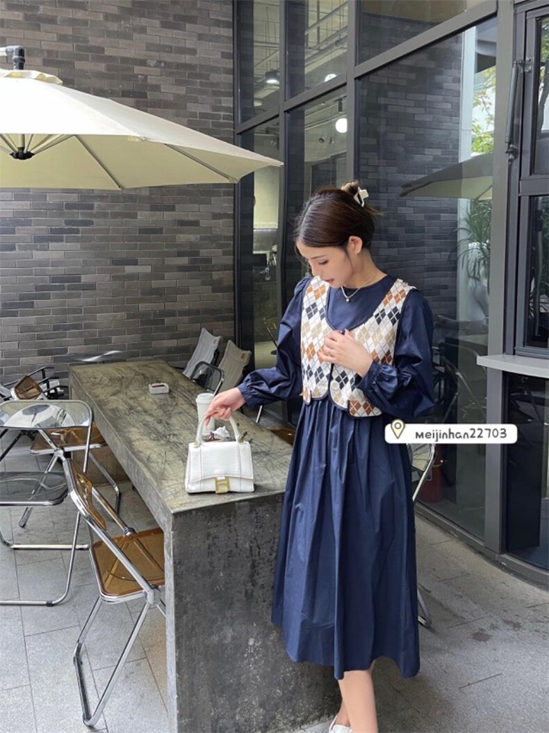 秋季马甲两件套连衣裙，女装马甲，美巾涵