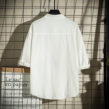 CS06-P28日系中国风夏装立领男大码亚麻衬衫男士宽松七分袖衬衣，男装衬衫，电商B369（原A024）