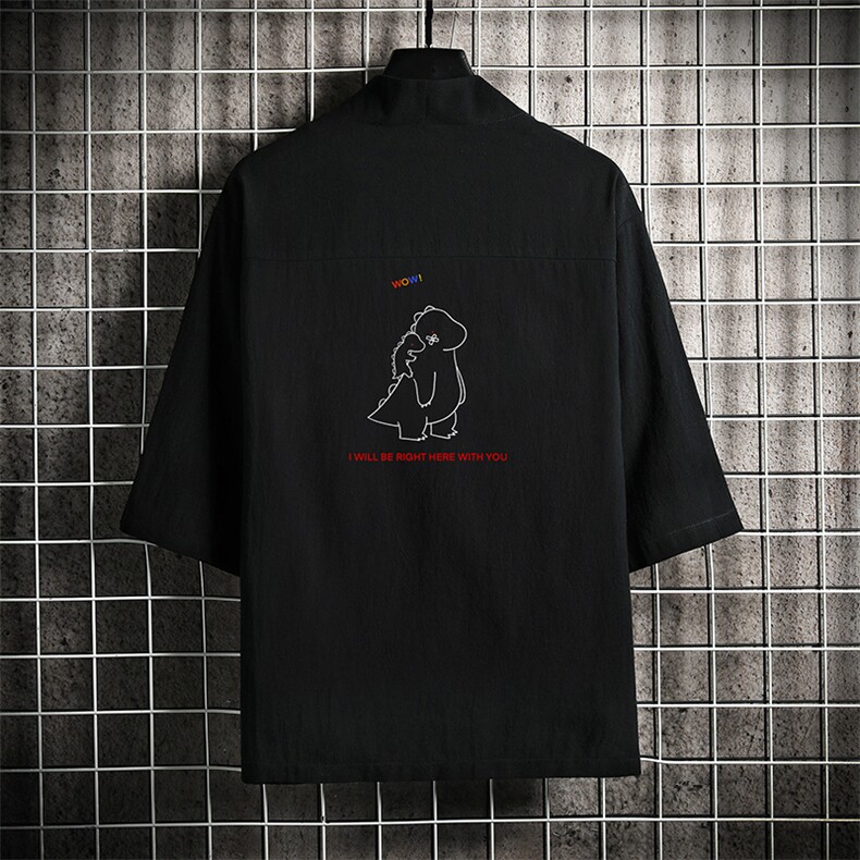 HF59140-P40风汉服男开衫外套七分袖道袍网格挂拍,男装民族服装,电商A040A