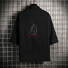 HF59140-P40风汉服男开衫外套七分袖道袍网格挂拍，男装民族服装，电商A040A